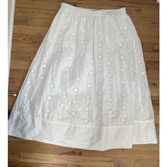 J.Crew Factory Women's L White Eyelet Skirt Midi Cotton Pockets Lined Floral - Picture 3 of 13